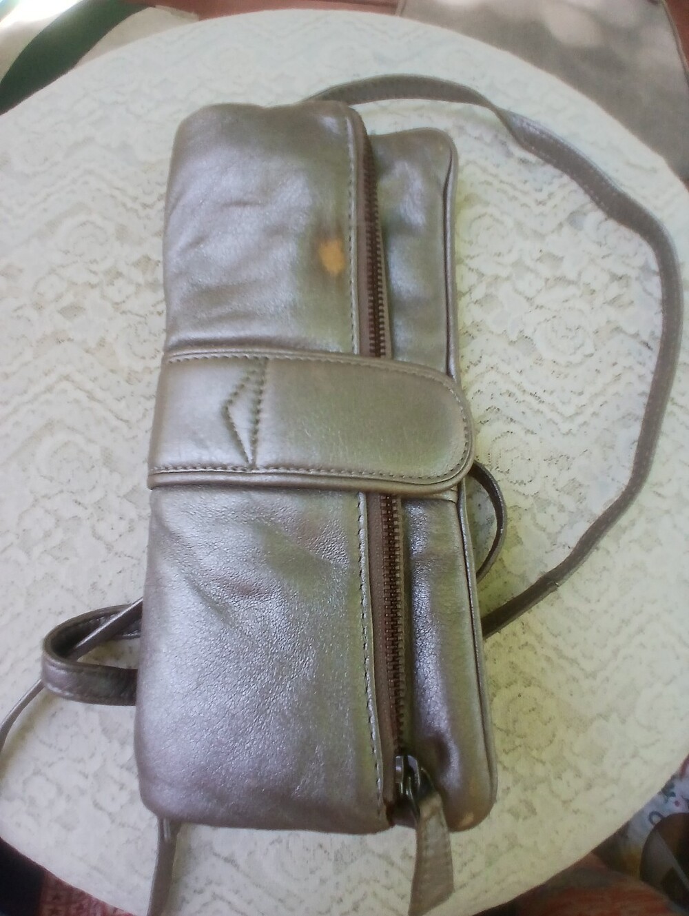 Latico Genuine Leather Metallic Taupe Crossbody Clutch Bag - Picture 3 of 11